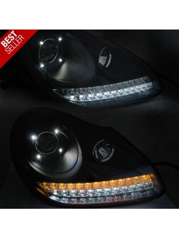 Faróis Xenon DRL C/Pisca LED Black - Porsche Cayenne (2002-2006)