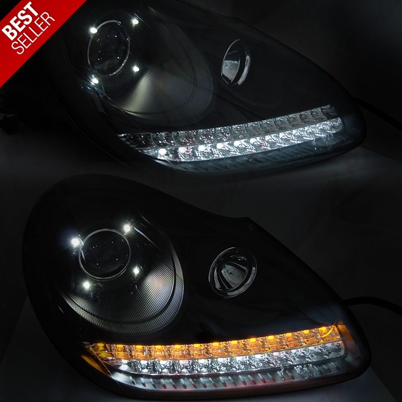 Faróis Xenon DRL C/Pisca LED Black - Porsche Cayenne (2002-2006)