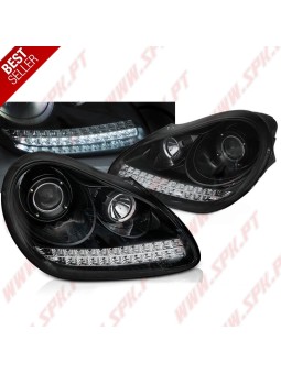 Faróis Xenon DRL C/Pisca LED Black - Porsche Cayenne (2002-2006)