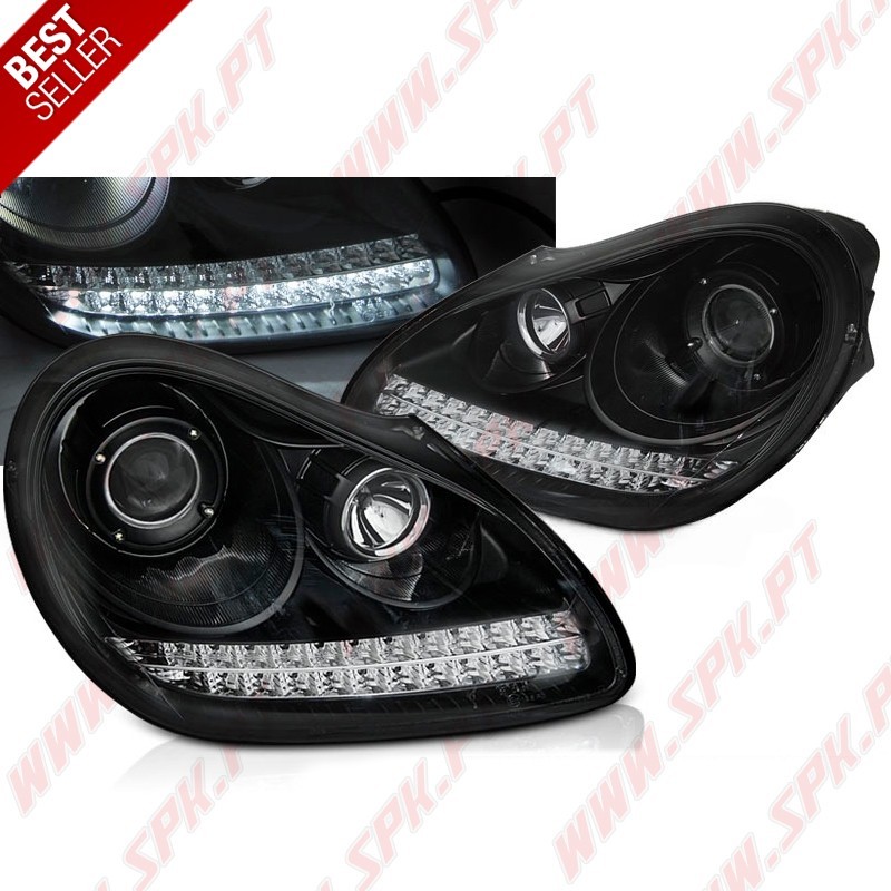 Faróis Xenon DRL C/Pisca LED Black - Porsche Cayenne (2002-2006)
