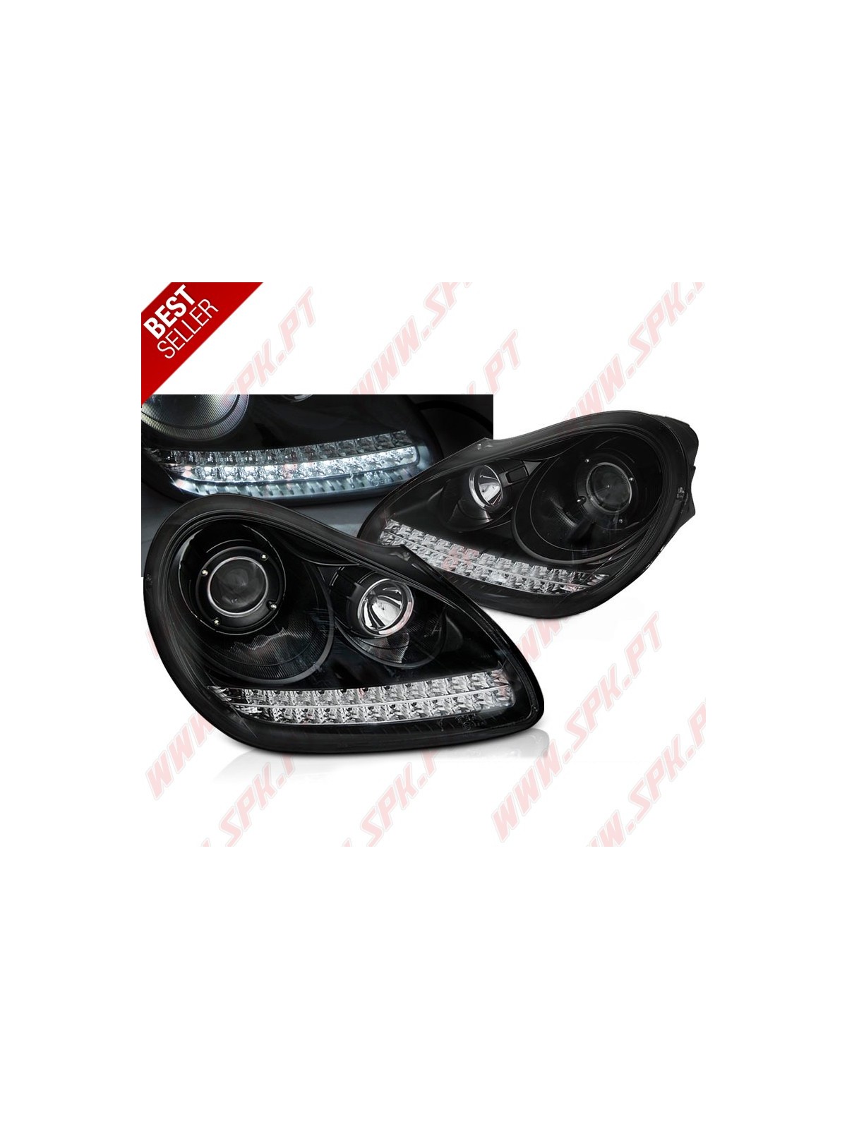 Faróis Xenon DRL C/Pisca LED Black - Porsche Cayenne (2002-2006)