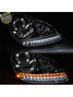 Faróis Xenon DRL C/Pisca LED Chrome - Porsche Cayenne (2002-2006)
