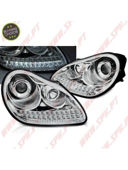Faróis Xenon DRL C/Pisca LED Chrome - Porsche Cayenne (2002-2006)