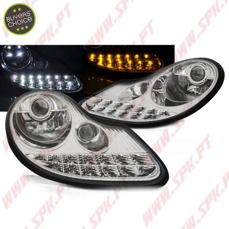 Faróis DRL C/Pisca LED Chrome - Porsche Boxster 986 / 911 996 (1996-2004)