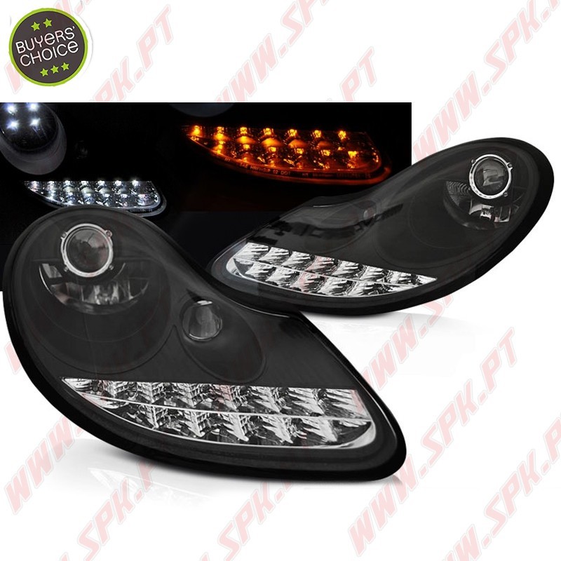 Faróis DRL C/Pisca LED Black+Chrome - Porsche Boxster 986 / 911 996 (1996-2004)