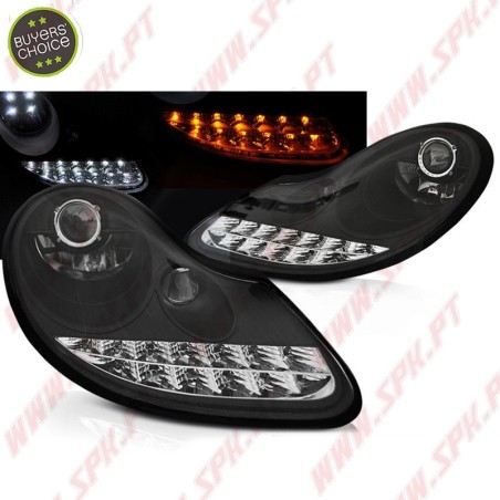 Faróis DRL C/Pisca LED Black+Chrome - Porsche Boxster 986 / 911 996 (1996-2004)