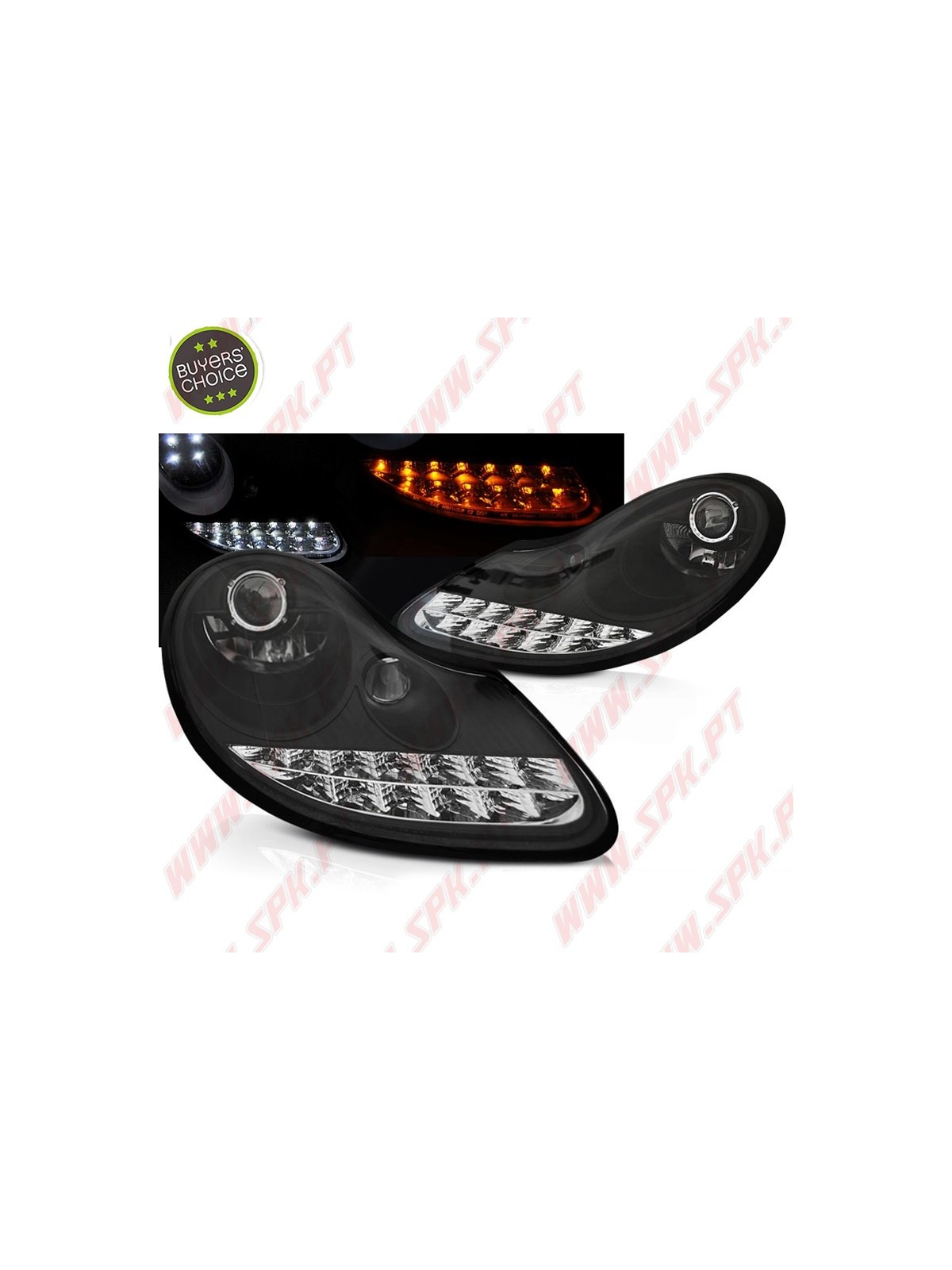 Faróis DRL C/Pisca LED Black+Chrome - Porsche Boxster 986 / 911 996 (1996-2004)