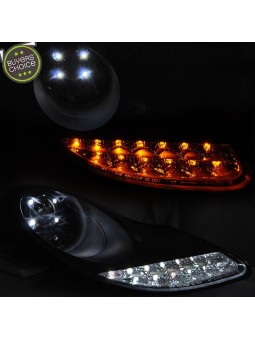 Faróis DRL C/Pisca LED Black+Chrome - Porsche Boxster 986 / 911 996 (1996-2004)