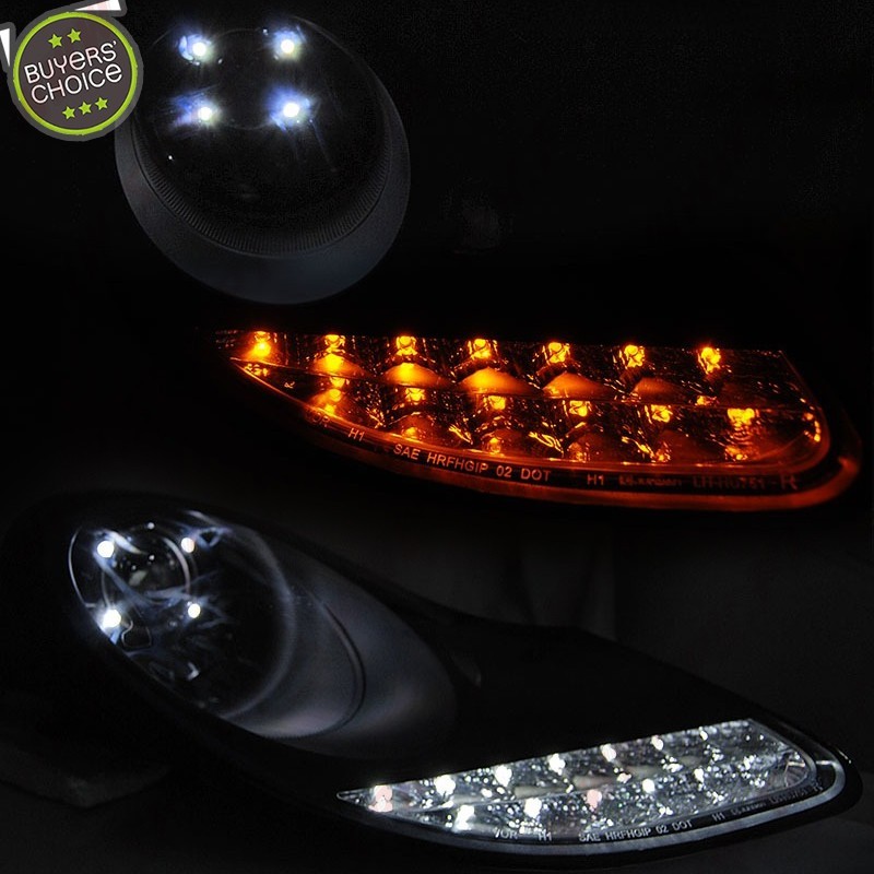 Faróis DRL C/Pisca LED Black+Chrome - Porsche Boxster 986 / 911 996 (1996-2004)