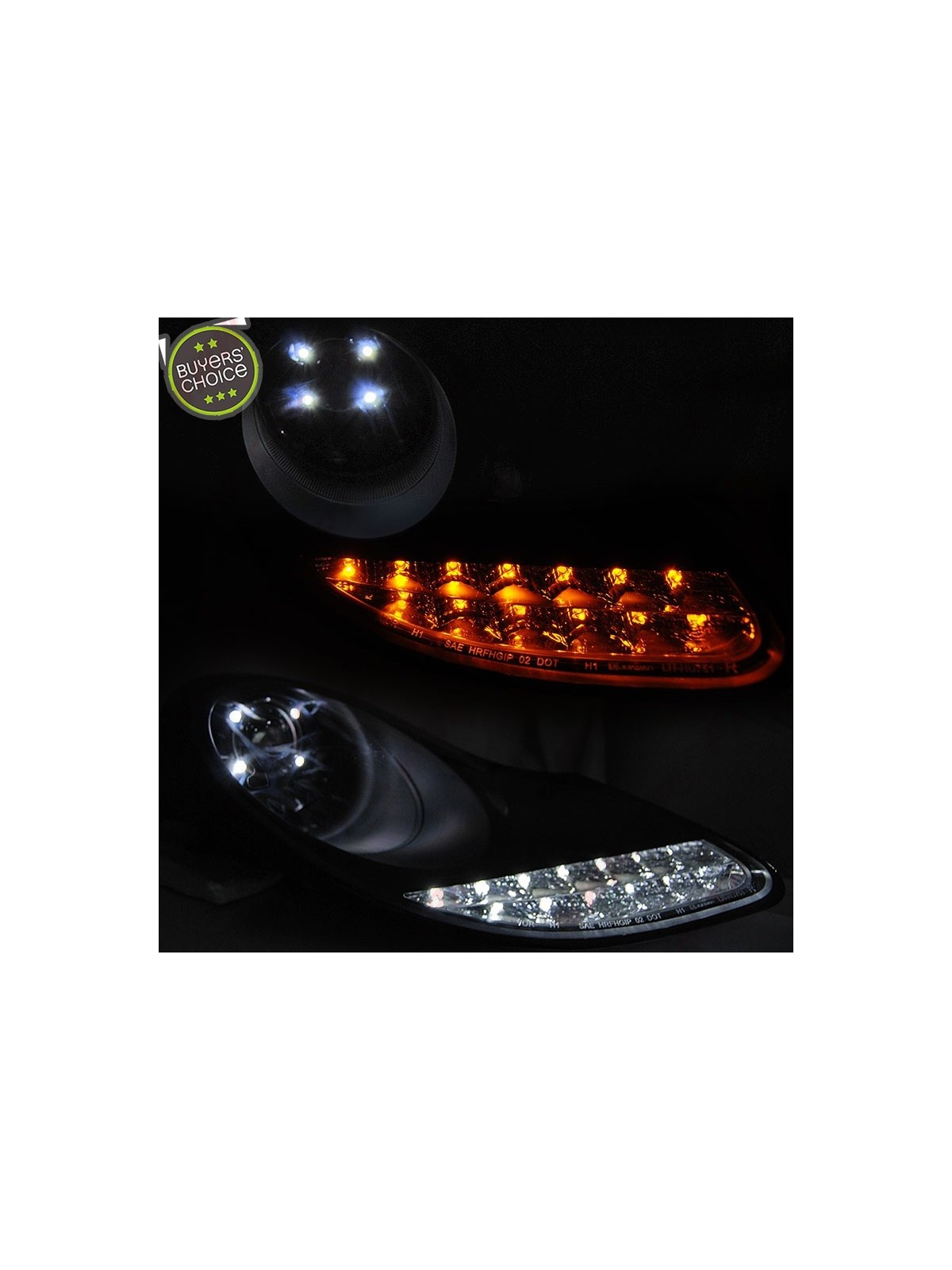 Faróis DRL C/Pisca LED Black+Chrome - Porsche Boxster 986 / 911 996 (1996-2004)
