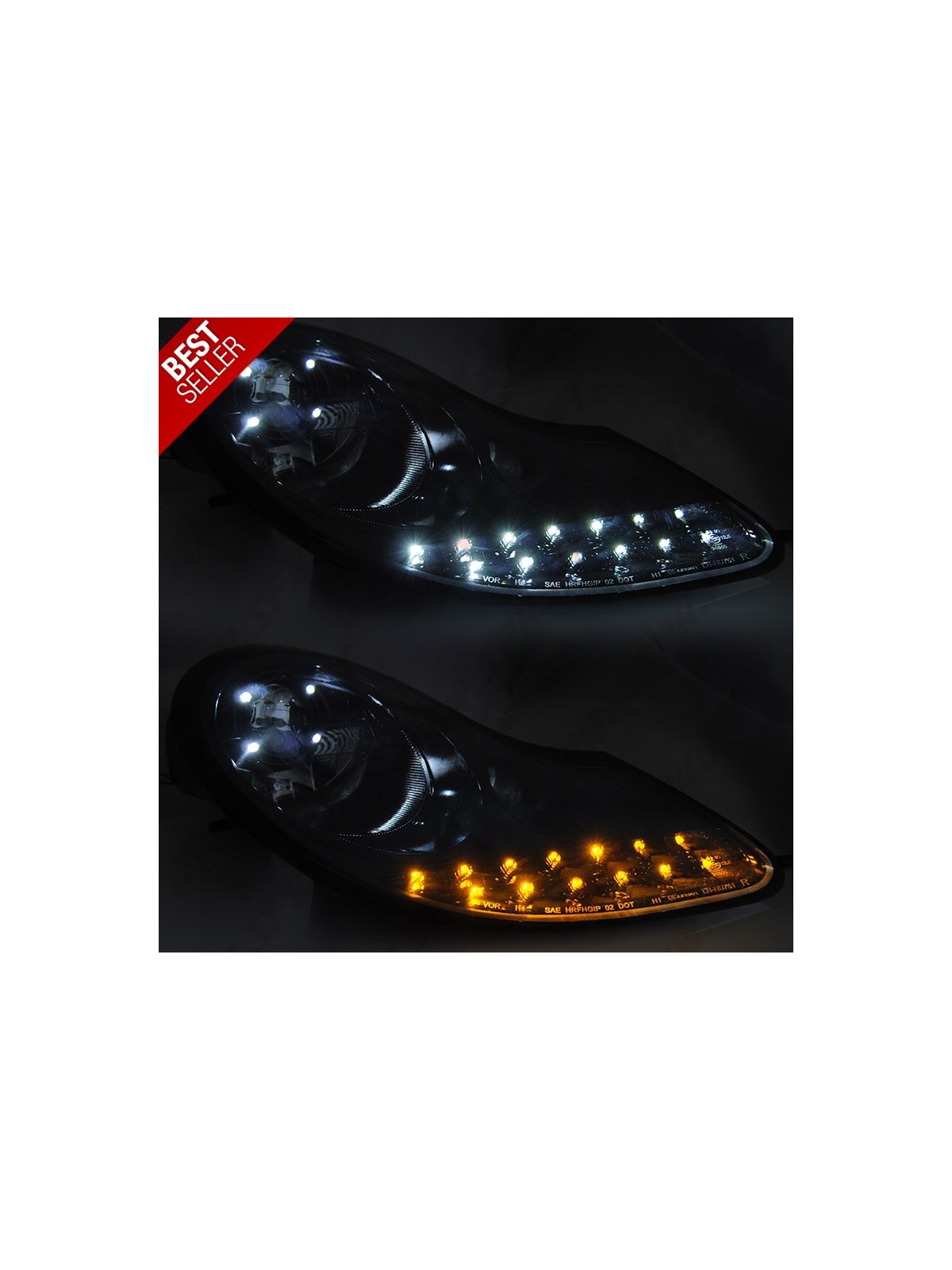 Faróis DRL C/Pisca LED Black Gloss - Porsche Boxster 986 / 911 996 (1996-2004)