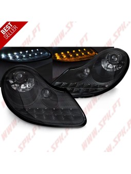 Faróis DRL C/Pisca LED Black Matte - Porsche Boxster 986 / 911 996 (1996-2004)