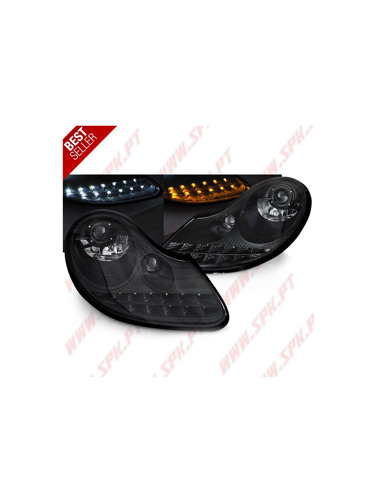 Faróis DRL C/Pisca LED Black Matte - Porsche Boxster 986 / 911 996 (1996-2004)