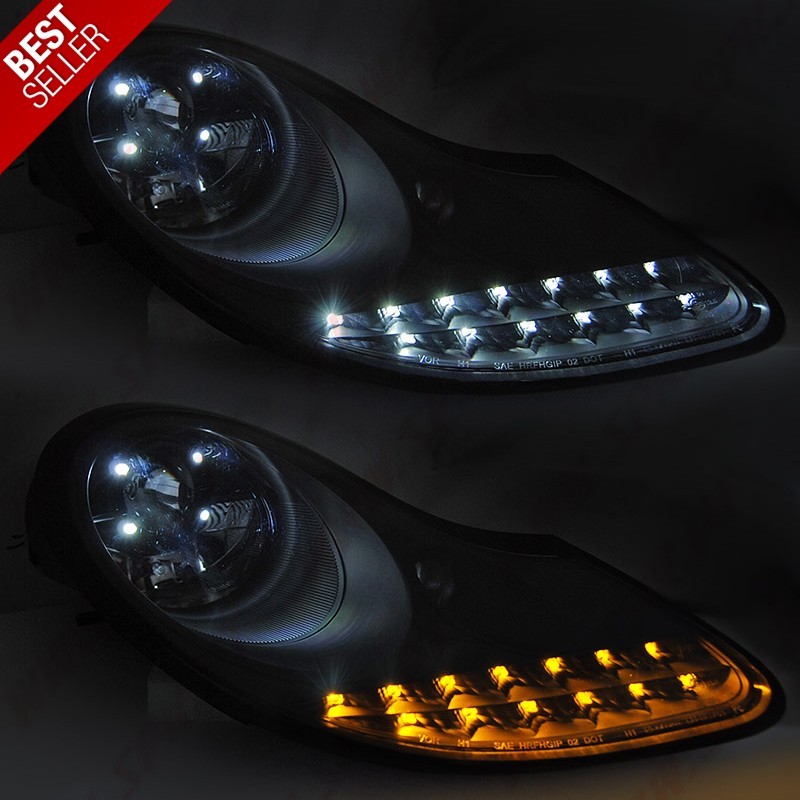 Faróis DRL C/Pisca LED Black Matte - Porsche Boxster 986 / 911 996 (1996-2004)