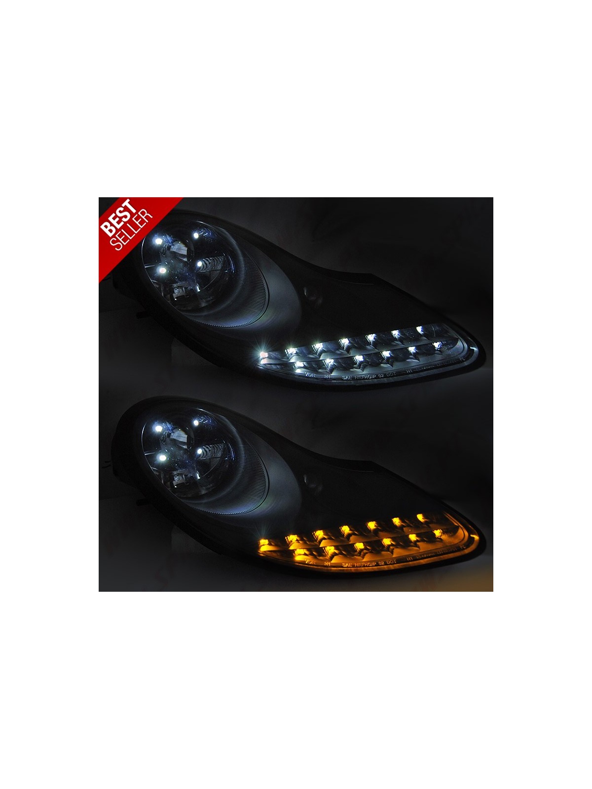 Faróis DRL C/Pisca LED Black Matte - Porsche Boxster 986 / 911 996 (1996-2004)