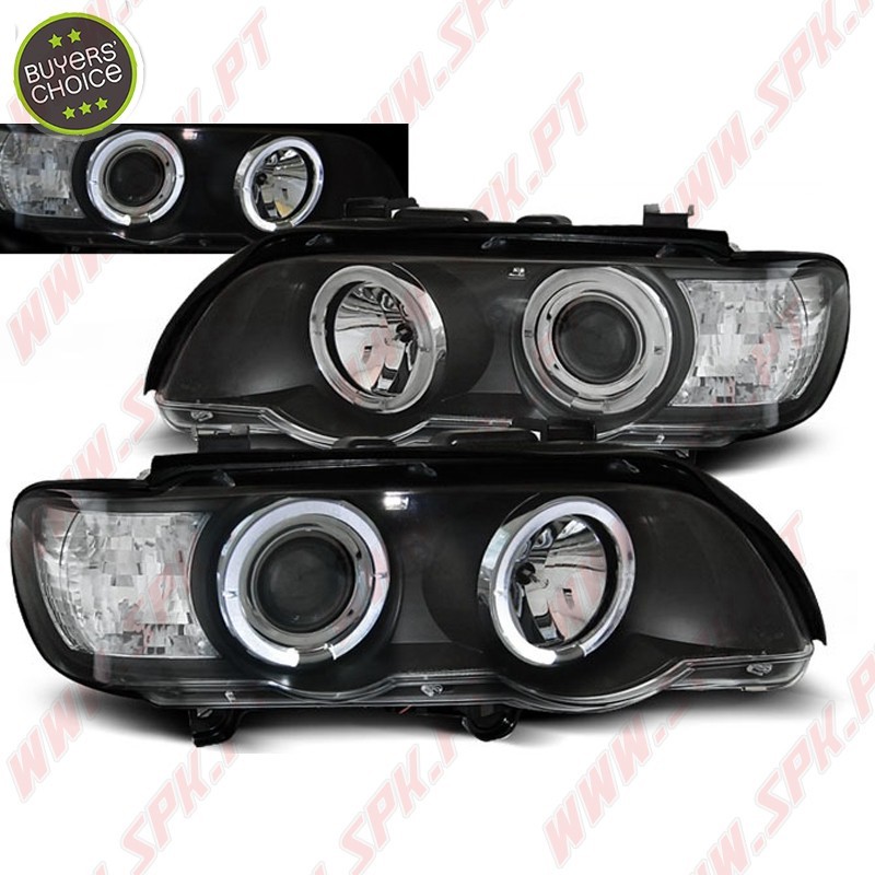 Faróis Angel Eyes II / Black - BMW X5 E53 (1999-2003) Faróis Angel Eyes II / Black - BMW X5 E53 (1999-2003)