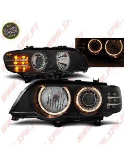 Faróis Angel Eyes C/Pisca LED / Black - BMW X5 E53 (1999-2003)