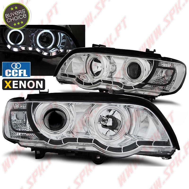 Faróis XENON Angel Eyes CCFL / Chrome - BMW X5 E53 (1999-2003)