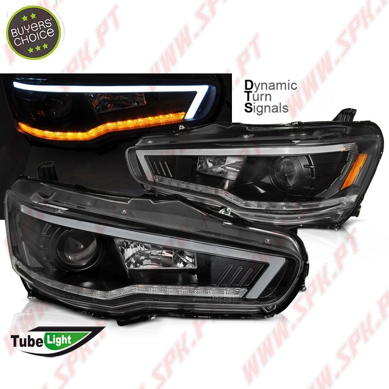 Faróis Tube Light Dynamic / Black - Mitsubishi Lancer 8 (2008-2016) Faróis Tube Light Dynamic / Black - Mitsubishi Lancer 8 (2008-2016)