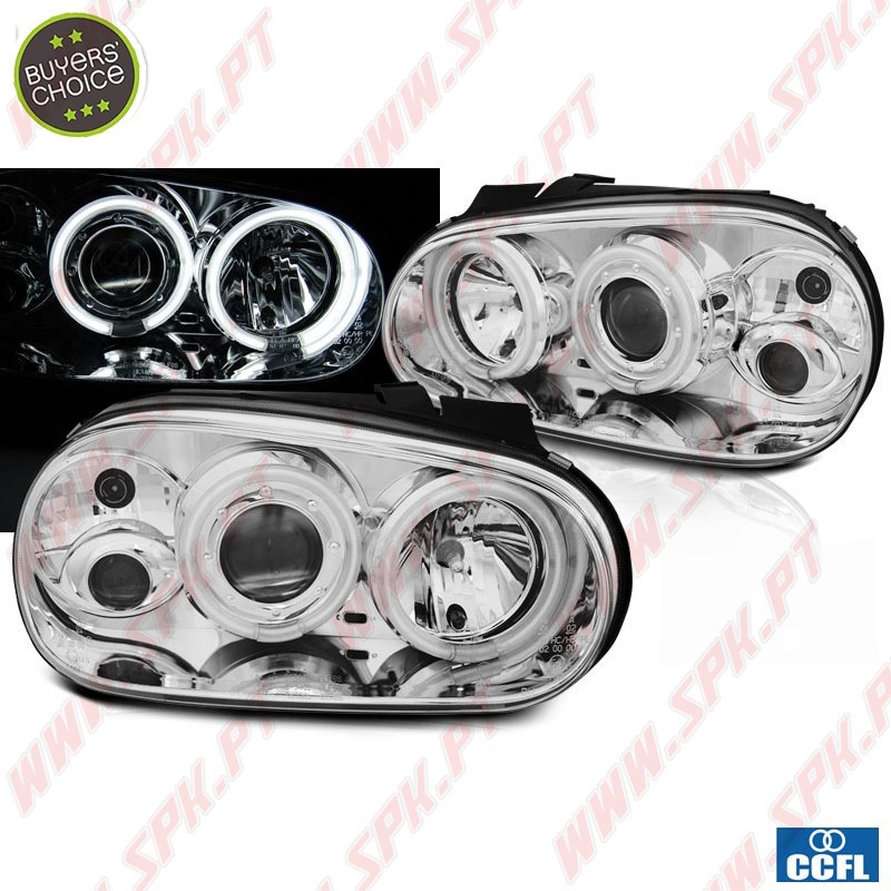Faróis Angel Eyes CCFL / Chrome - VW Golf 4 (1997-2003) Faróis Angel Eyes CCFL / Chrome - VW Golf 4 (1997-2003)