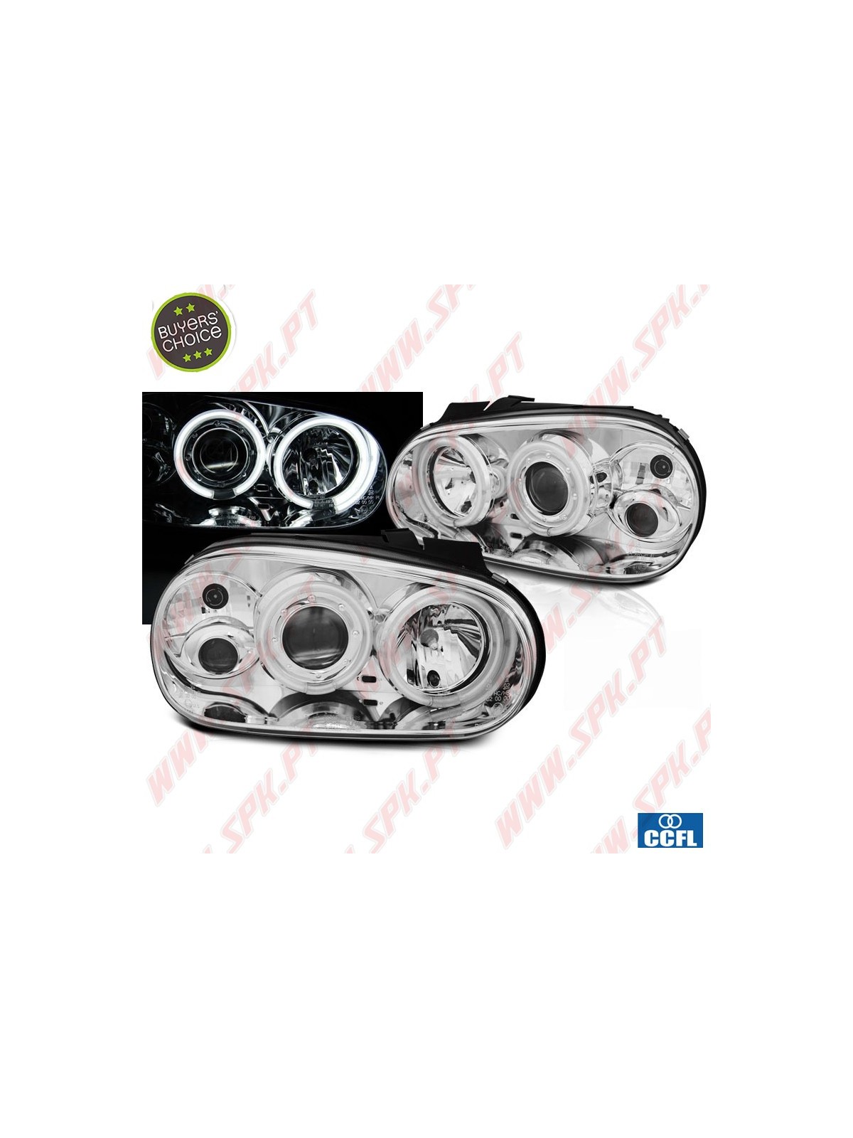 Faróis Angel Eyes CCFL / Chrome - VW Golf 4 (1997-2003) Faróis Angel Eyes CCFL / Chrome - VW Golf 4 (1997-2003)