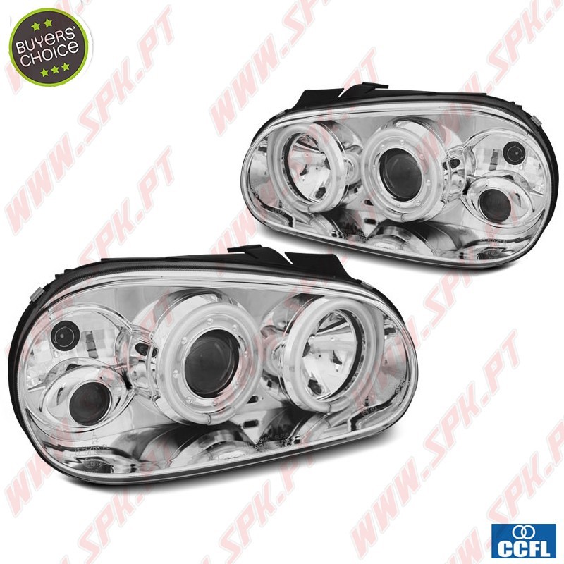 Faróis Angel Eyes CCFL / Chrome - VW Golf 4 (1997-2003) Faróis Angel Eyes CCFL / Chrome - VW Golf 4 (1997-2003)
