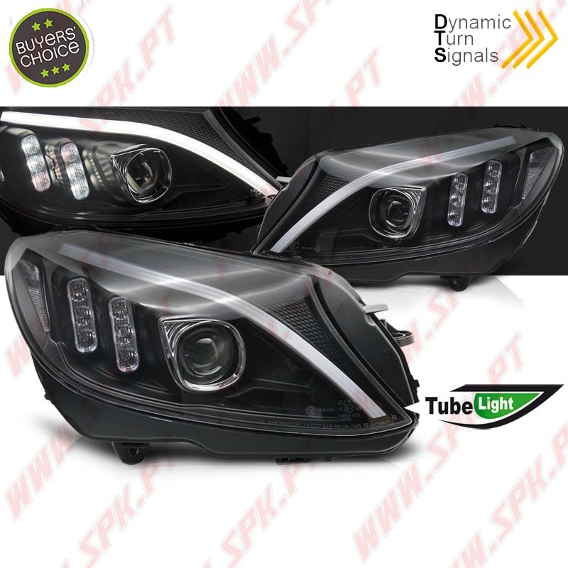 Faróis Tube Light / Black - Mercedes W205 (2014-2018) Faróis Tube Light / Black - Mercedes W205 (2014-2018)