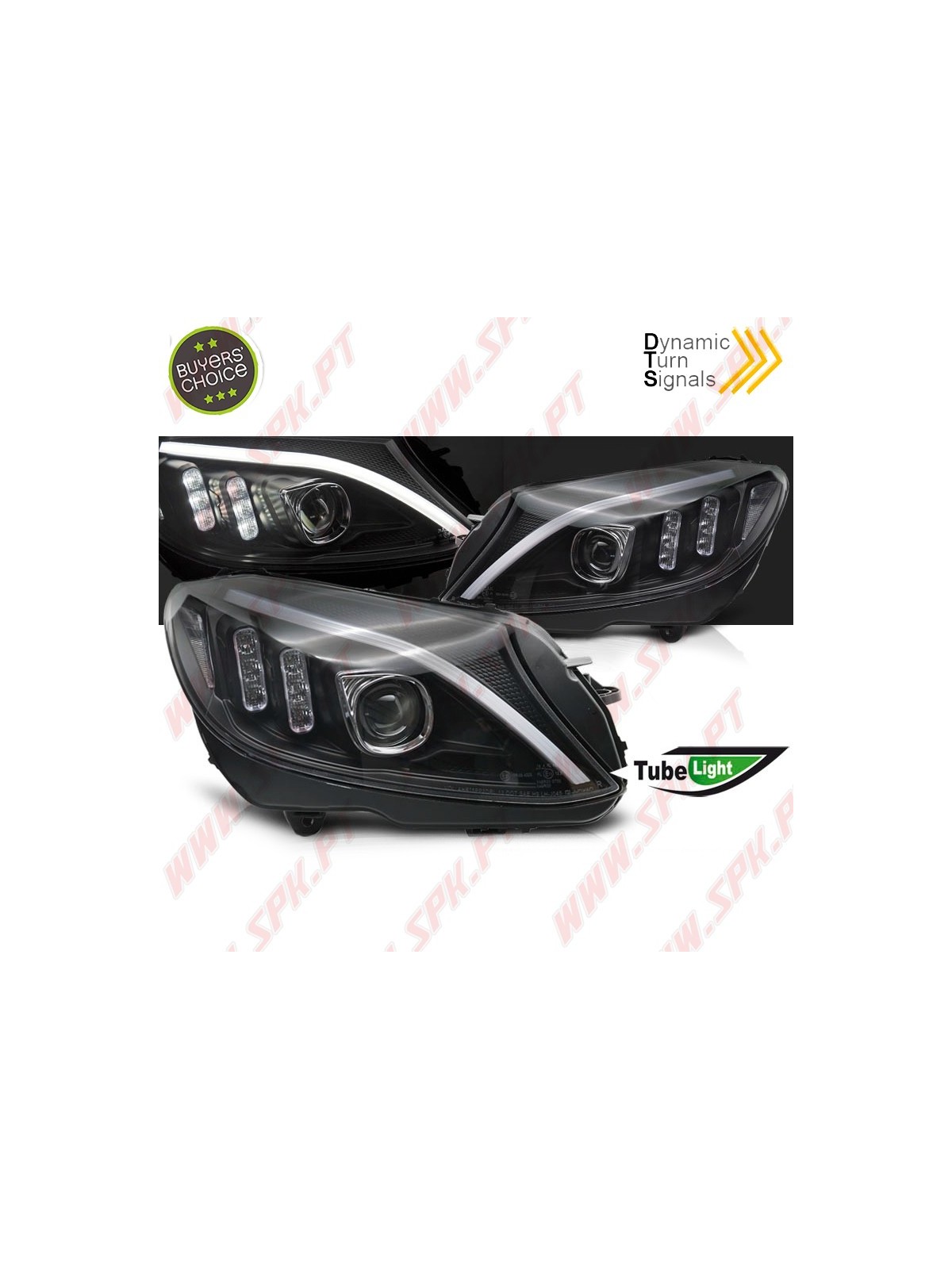 Faróis Tube Light / Black - Mercedes W205 (2014-2018) Faróis Tube Light / Black - Mercedes W205 (2014-2018)