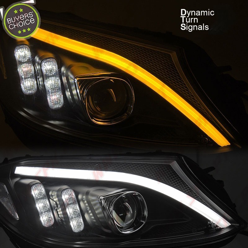 Faróis Tube Light / Black - Mercedes W205 (2014-2018) Faróis Tube Light / Black - Mercedes W205 (2014-2018)