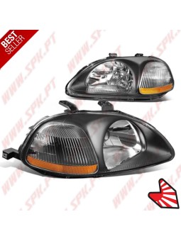 Faróis Look JDM Black+Amber  - Honda Civic Pré-Facelift (1996-1998)