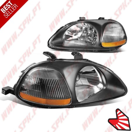 Faróis Look JDM Black+Amber  - Honda Civic Pré-Facelift (1996-1998)