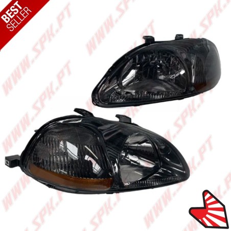 Faróis Look JDM Smoke Chrome+Amber  - Honda Civic Pré-Facelift (1996-1998)