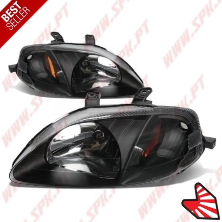 Faróis Look JDM Black+Amber  - Honda Civic Facelift (1999-2001)