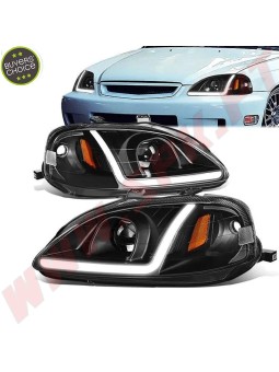 Faróis LED JDM Black+Amber - Honda Civic Facelift (1999-2001)