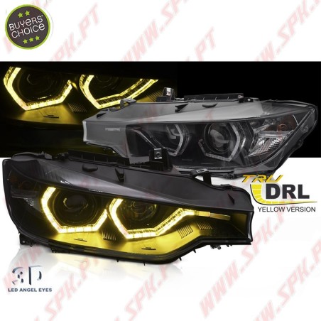 Faróis Angel Eyes 3D Yellow / Black - BMW F30 / F31 (2011-2015)