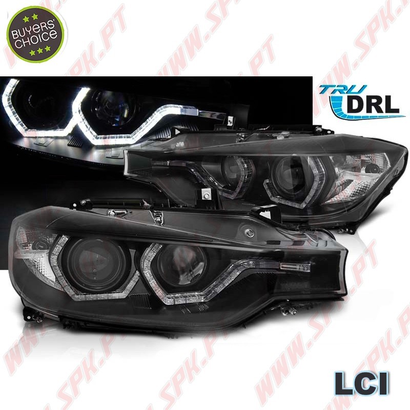 Faróis Angel Eyes LED DRL / Black - BMW F30 / F31 LCI (2015-2019) Faróis Angel Eyes LED DRL / Black - BMW F30 / F31 LCI (2015-2019)