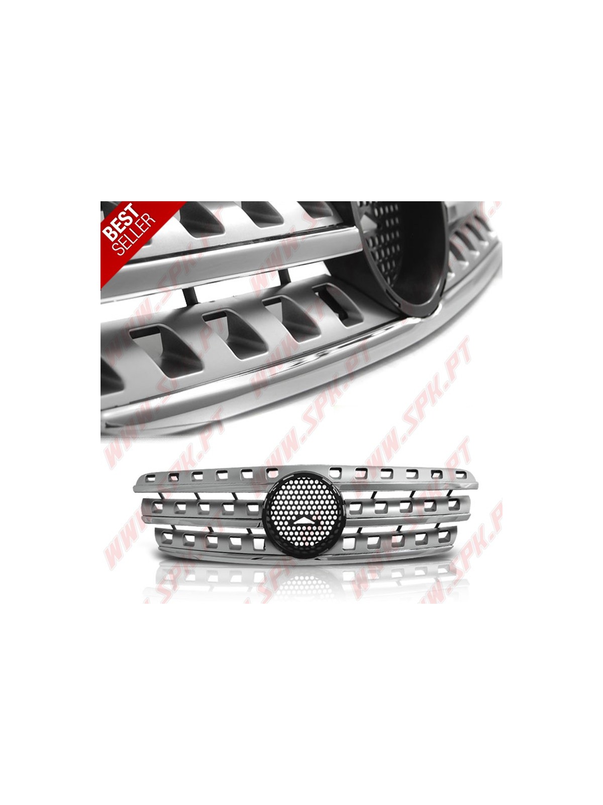 Grelha Frontal Silver+Chrome - Mercedes ML W163 (1998-2005) Grelha Frontal Silver+Chrome - Mercedes ML W163 (1998-2005)