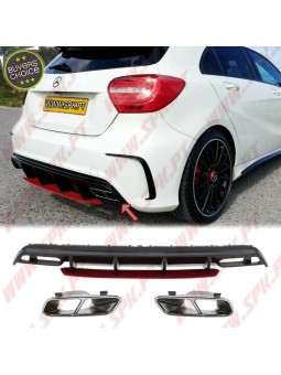 Difusor Traseiro + Ponteiras Look Sport Red - Mercedes W176 (2012-2018)
