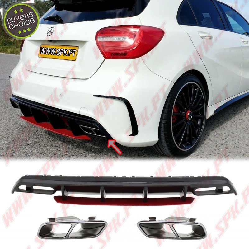 Difusor Traseiro + Ponteiras Look Sport Red - Mercedes W176 (2012-2018) Difusor Traseiro + Ponteiras Look Sport Red - Mercedes W176 (2012-2018)
