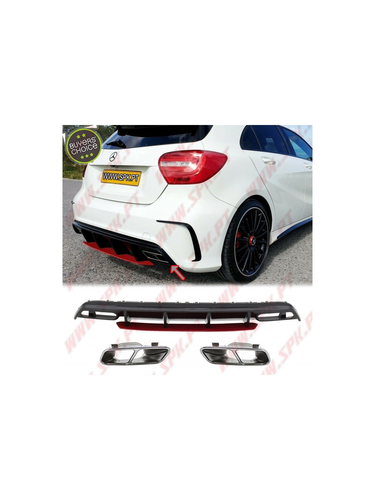 Difusor Traseiro + Ponteiras Look Sport Red - Mercedes W176 (2012-2018) Difusor Traseiro + Ponteiras Look Sport Red - Mercedes W176 (2012-2018)