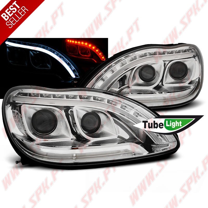 Faróis Tube Light / Chrome - Mercedes W220 (1998-2005)