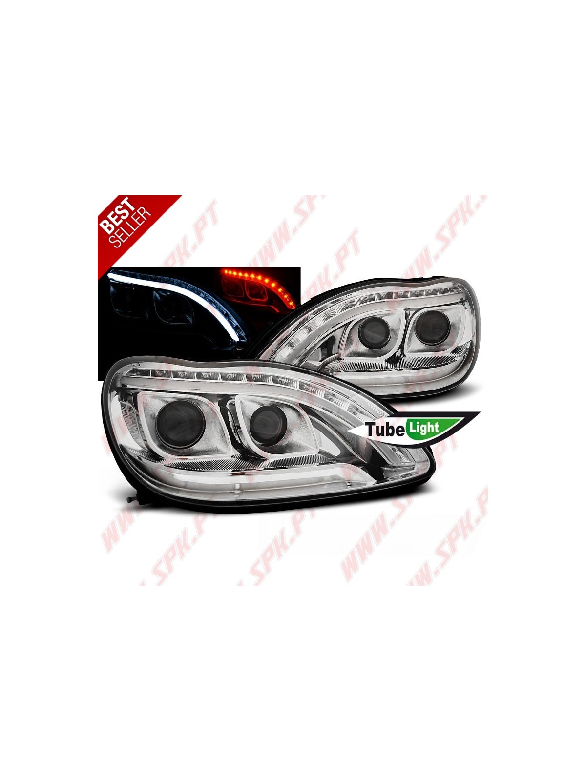 Faróis Tube Light / Chrome - Mercedes W220 (1998-2005)