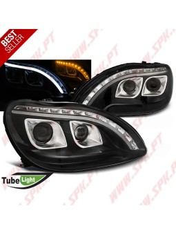 Faróis Tube Light / Black - Mercedes W220 (1998-2005)