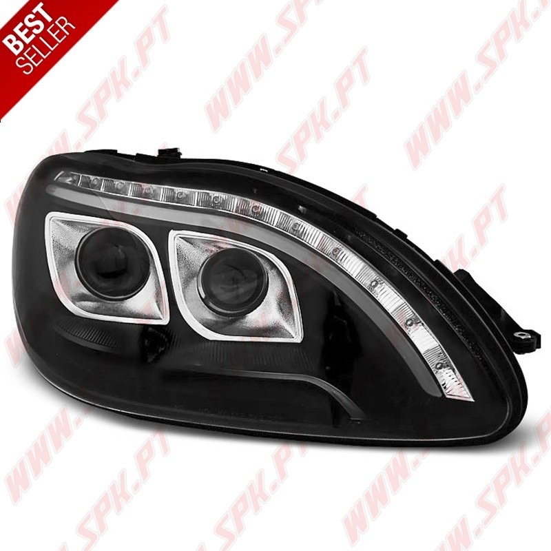 Faróis Tube Light / Black - Mercedes W220 (1998-2005) Faróis Tube Light / Black - Mercedes W220 (1998-2005)