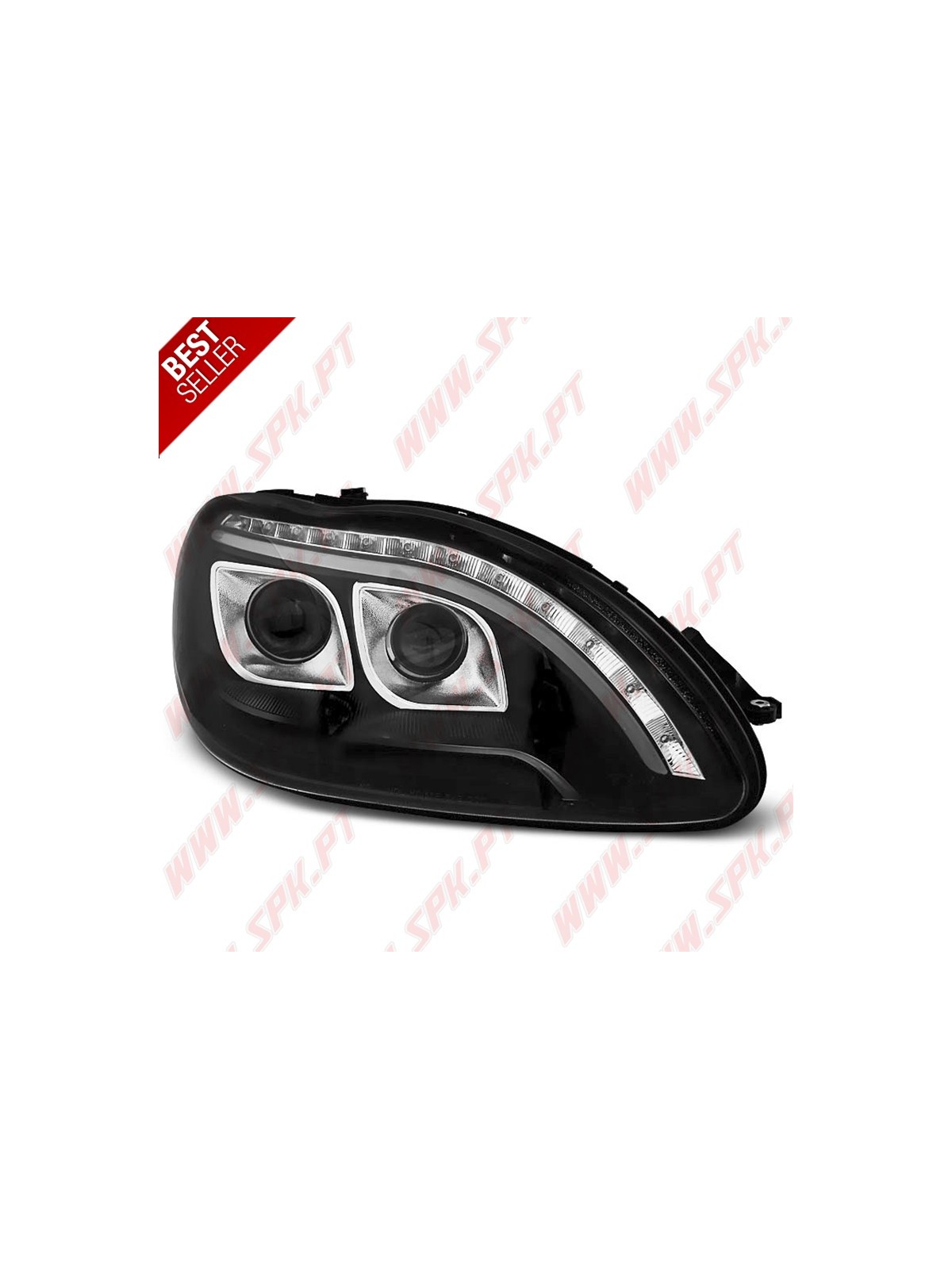 Faróis Tube Light / Black - Mercedes W220 (1998-2005) Faróis Tube Light / Black - Mercedes W220 (1998-2005)