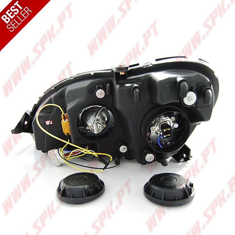 Faróis Tube Light / Black - Mercedes W220 (1998-2005) Faróis Tube Light / Black - Mercedes W220 (1998-2005)