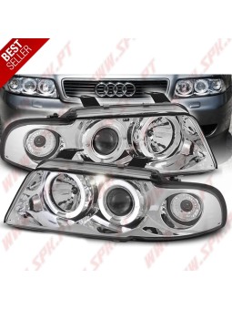 Faróis Angel Eyes LED / Chrome - Audi A4 B5 (1994-1998)