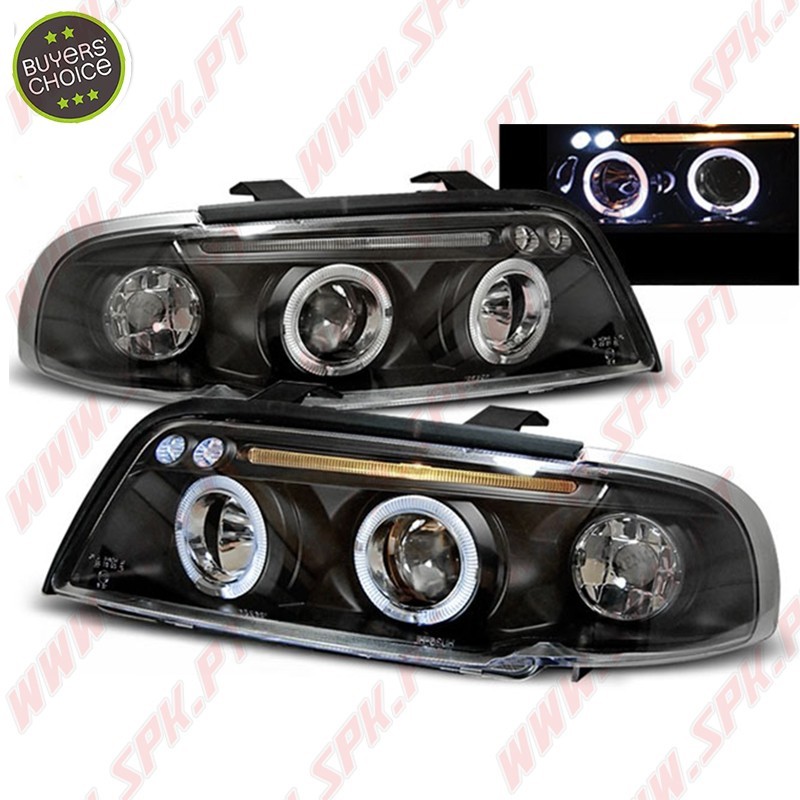 Faróis Angel Eyes LED V.2 / Black - Audi A4 B5 (1994-1998) Faróis Angel Eyes LED V.2 / Black - Audi A4 B5 (1994-1998)