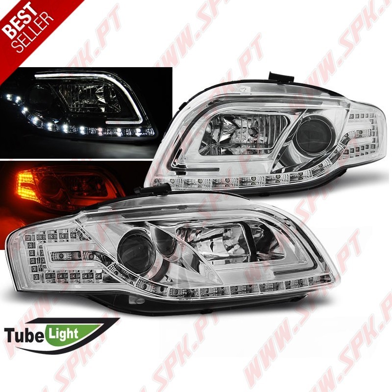 Faróis Tube-Light / Chrome - Audi A4 B7 (2004-2008)