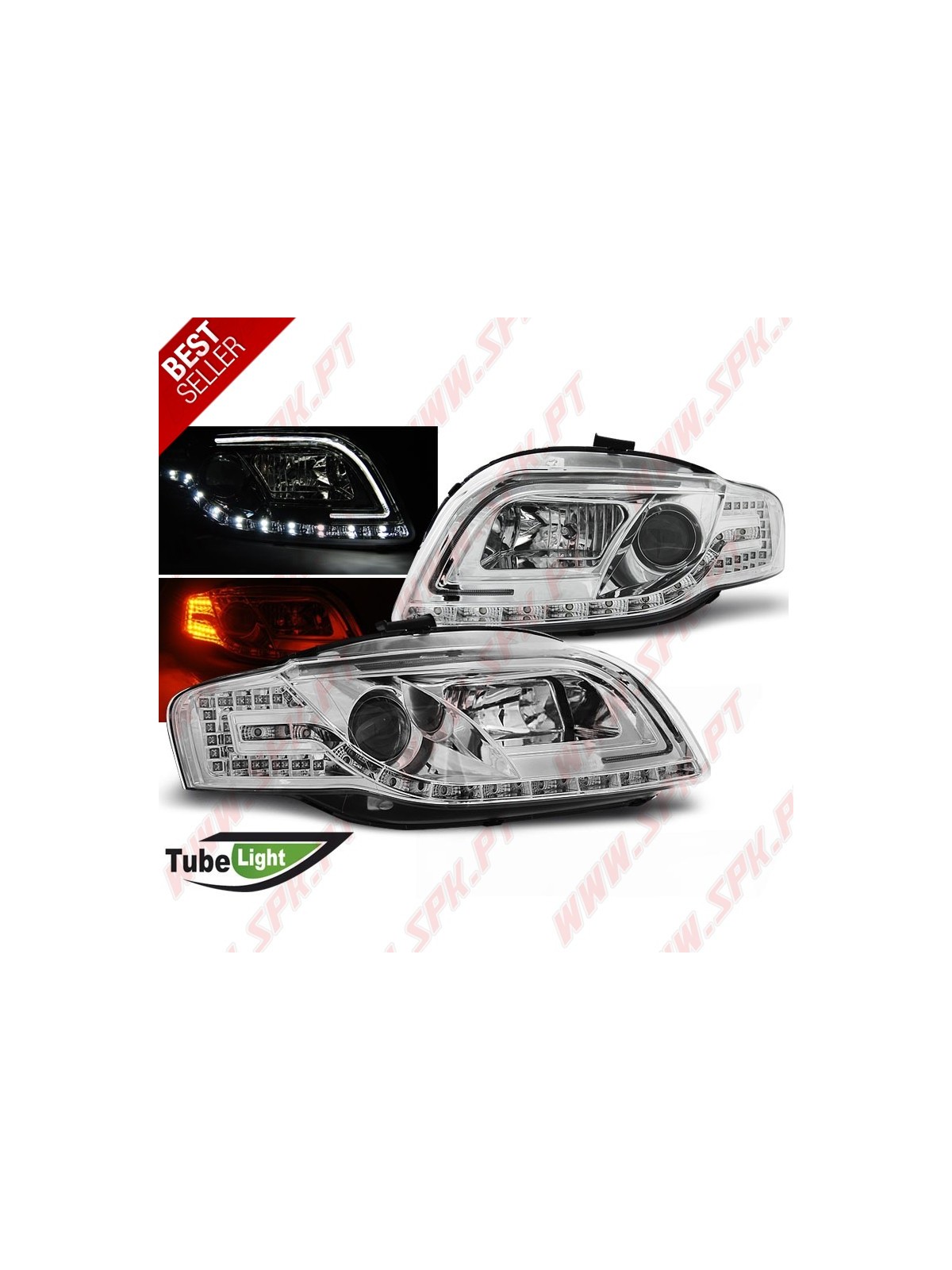 Faróis Tube-Light / Chrome - Audi A4 B7 (2004-2008)
